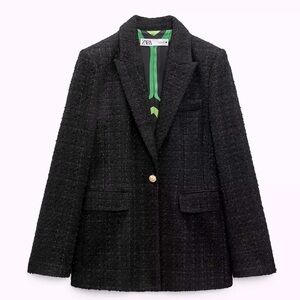 Zara Tweed One Button Blazer